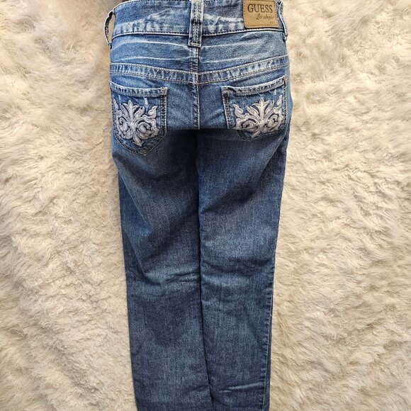 Guess Women's Blue Daredevil Boot Cut Stretch Distressed Embroidery Jeans 26 - Picture 2 of 13